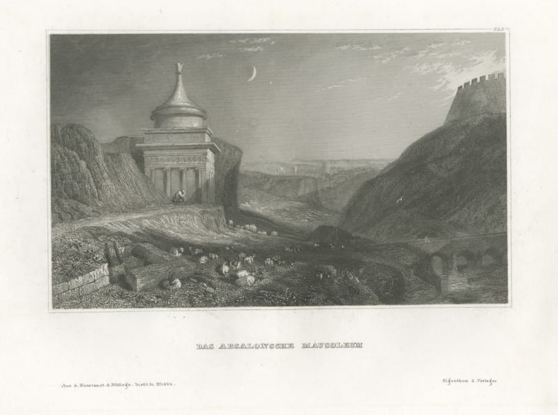 Absalom's Pillar, Kidron Valley, Jerusalem, Antique View with Goats, circa 1850