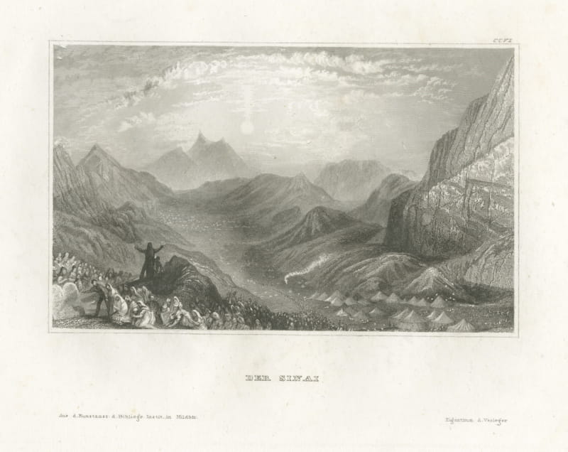Mount Sinai, Antique View of the Holy Mountain with an Encampment, circa 1850