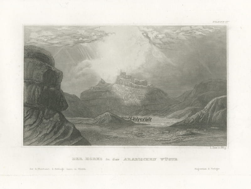Mount Horeb in the Arabian Desert, Antique Biblical Landscape View, circa 1850