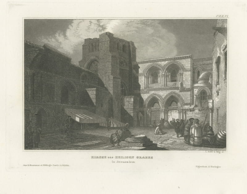 Church of the Holy Sepulchre, Jerusalem, Antique View of the Facade, circa 1850