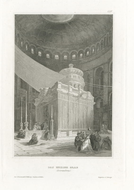 The Holy Sepulchre, Jerusalem, Antique Interior View of the Rotunda, circa 1850