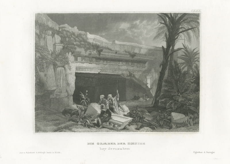 Tombs of the Kings near Jerusalem, Antique Rock Cut Facade View, circa 1850