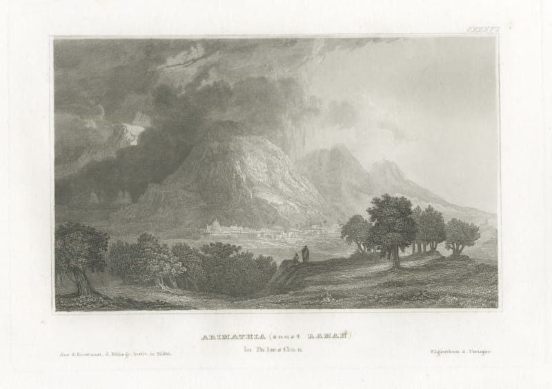 Antique Biblical View of Arimathea, Ramah, in Palestine, circa 1850