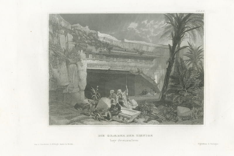 Antique View of the Tombs of the Kings, Jerusalem, Steel Engraving, circa 1850
