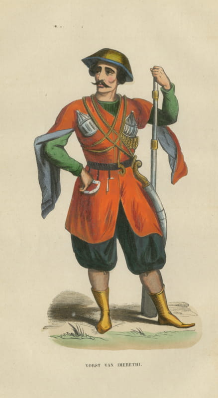 Prince of Imereti, Georgia, Antique Hand-Colored Costume Print, 1854