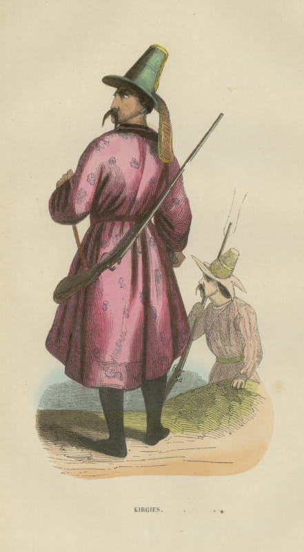 Kirghiz Man of the Central Asian Steppe, Antique Hand-Colored Print, 1854