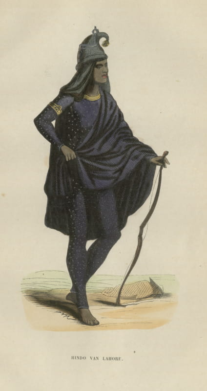 Man of Lahore, Punjab, Antique Hand-Colored Indian Costume Print, 1854