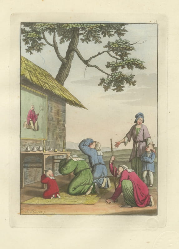 Antique Hand-Colored Print of Worship at a Chinese Shrine, Ferrario, 1815