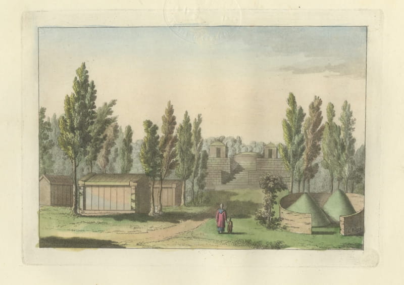 Antique View of a Chinese Burial Ground with Tomb Mounds, Ferrario, 1815