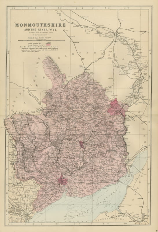 Antique Map of Monmouthshire, the River Wye and Bristol Channel, 1885
