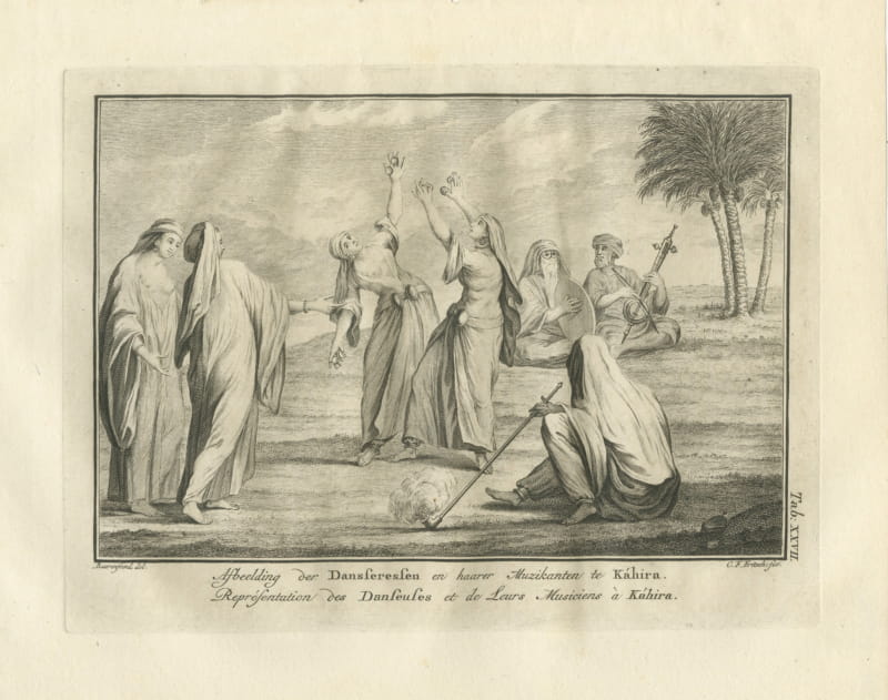 Dancing Girls and Their Musicians at Cairo, Antique Print, 1776