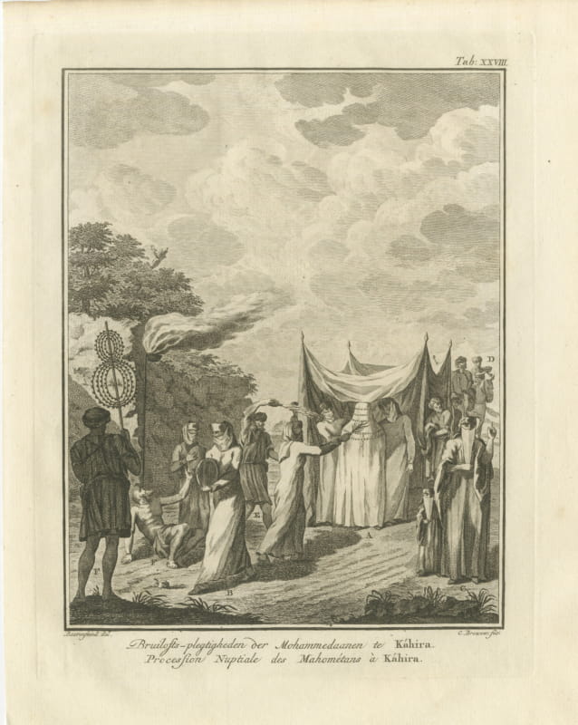A Muslim Wedding Procession at Cairo, Antique Niebuhr Print, 1776