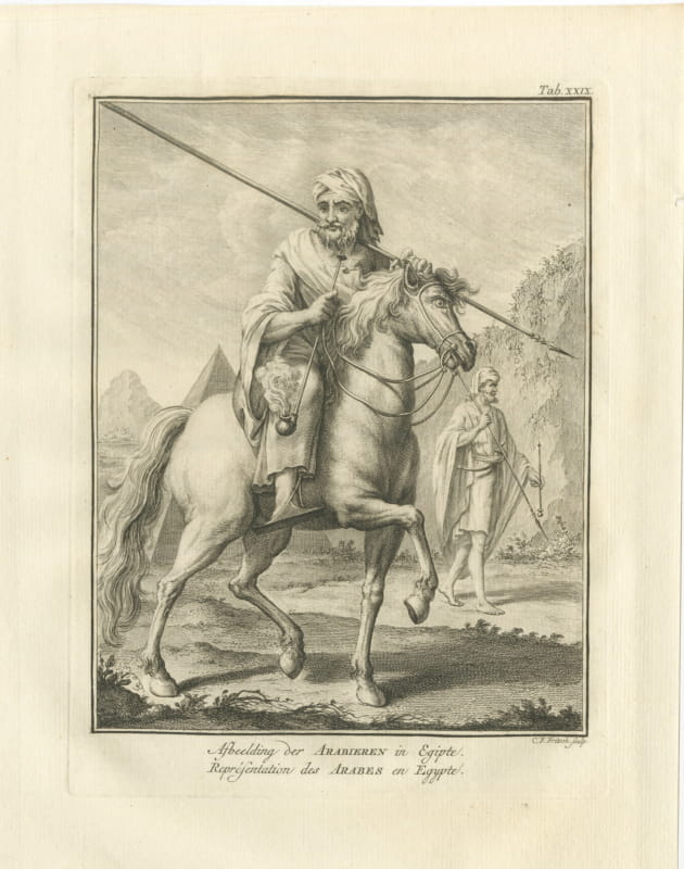 Arab Horseman with a Lance in Egypt, Antique Niebuhr Engraving, 1776