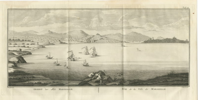 Antique View of the City of Marseille, Niebuhr Engraving, 1776