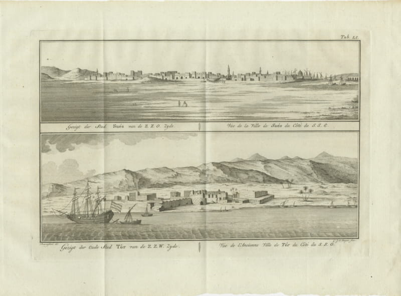 Views of Suez and the Old Town of Tor on the Red Sea, Antique Print, 1776