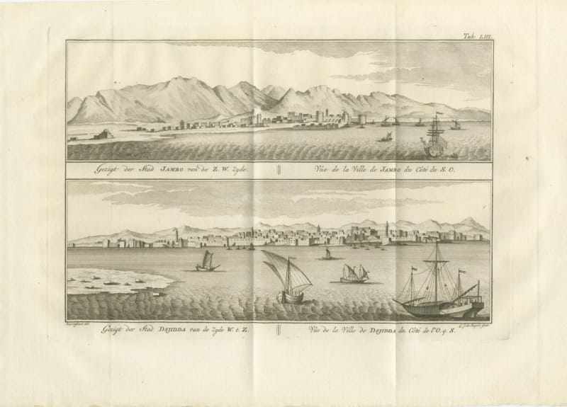 Views of Yanbu and Jeddah on the Red Sea, Antique Niebuhr Print, 1776