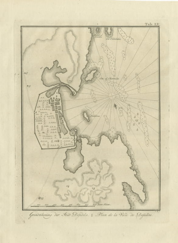 Antique Plan of the City of Jeddah, Niebuhr Copper Engraving, 1776