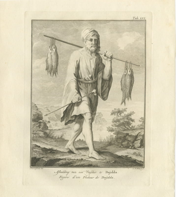 A Fisherman of Jeddah, Antique Niebuhr Figure Engraving, 1776