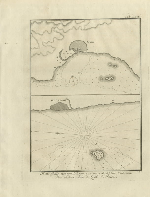 Plans of Two Red Sea Ports, Antique Niebuhr Chart, 1776