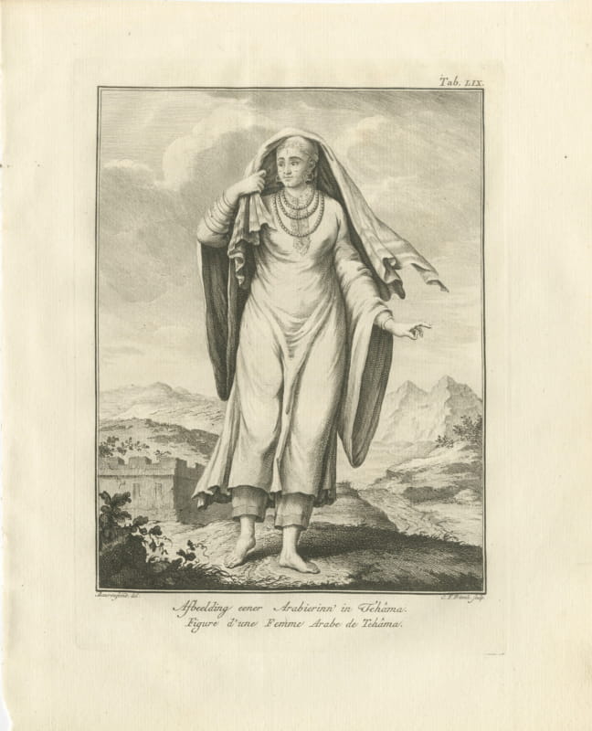 An Arab Woman of the Tehama, Antique Niebuhr Costume Print, 1776