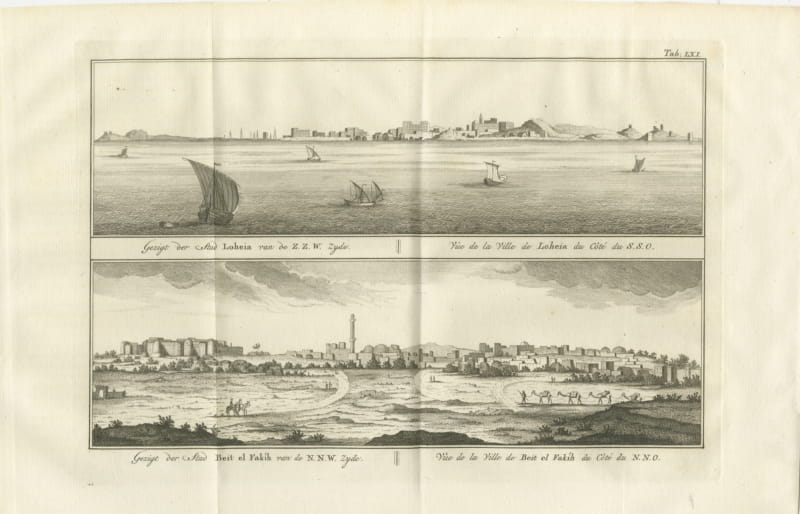 Antique Views of Loheia and Beit el Fakih in Yemen, Niebuhr Engraving, 1776