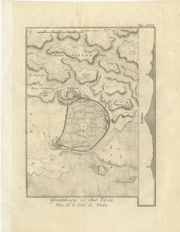 Antique Plan of the City of Taiz in Yemen, Niebuhr Engraving, 1776