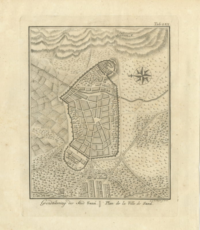 Antique Plan of the City of Sana, Capital of Yemen, 1776