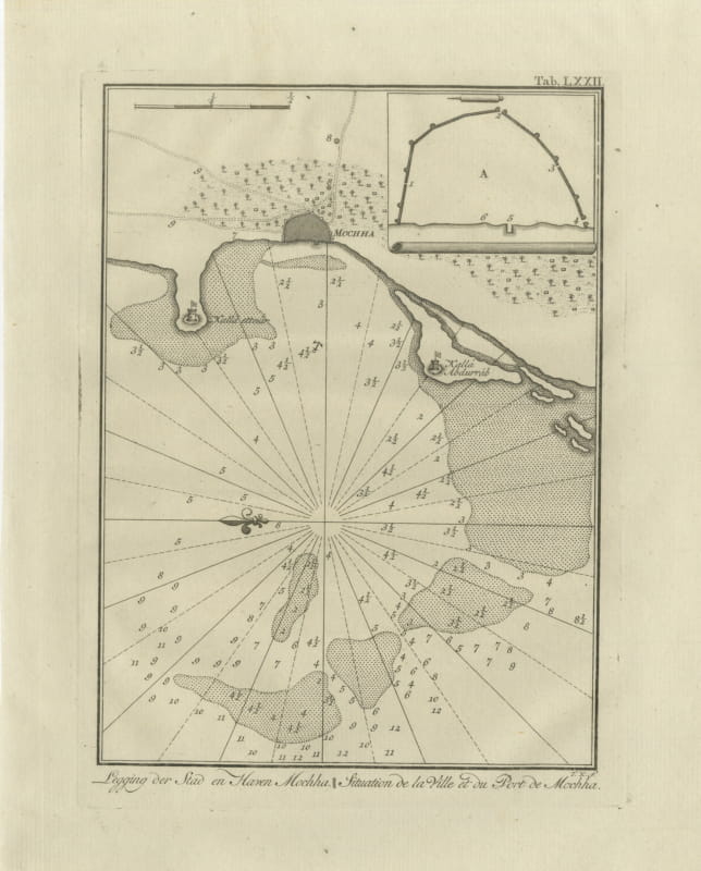 The Town and Port of Mocha in Yemen, Antique Niebuhr Chart, 1776