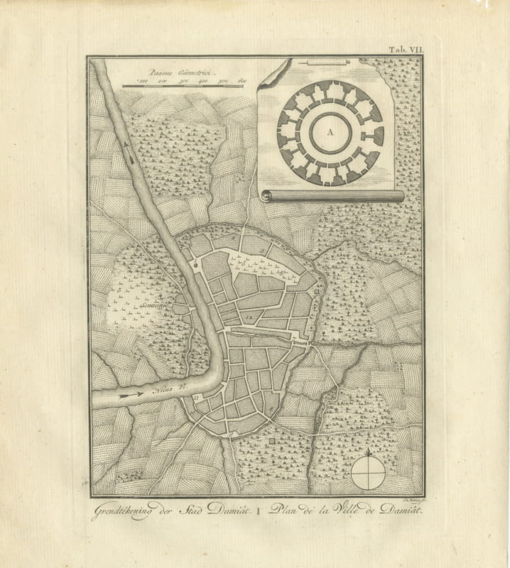 Antique Plan of the City of Damietta on the Nile, Niebuhr, 1776