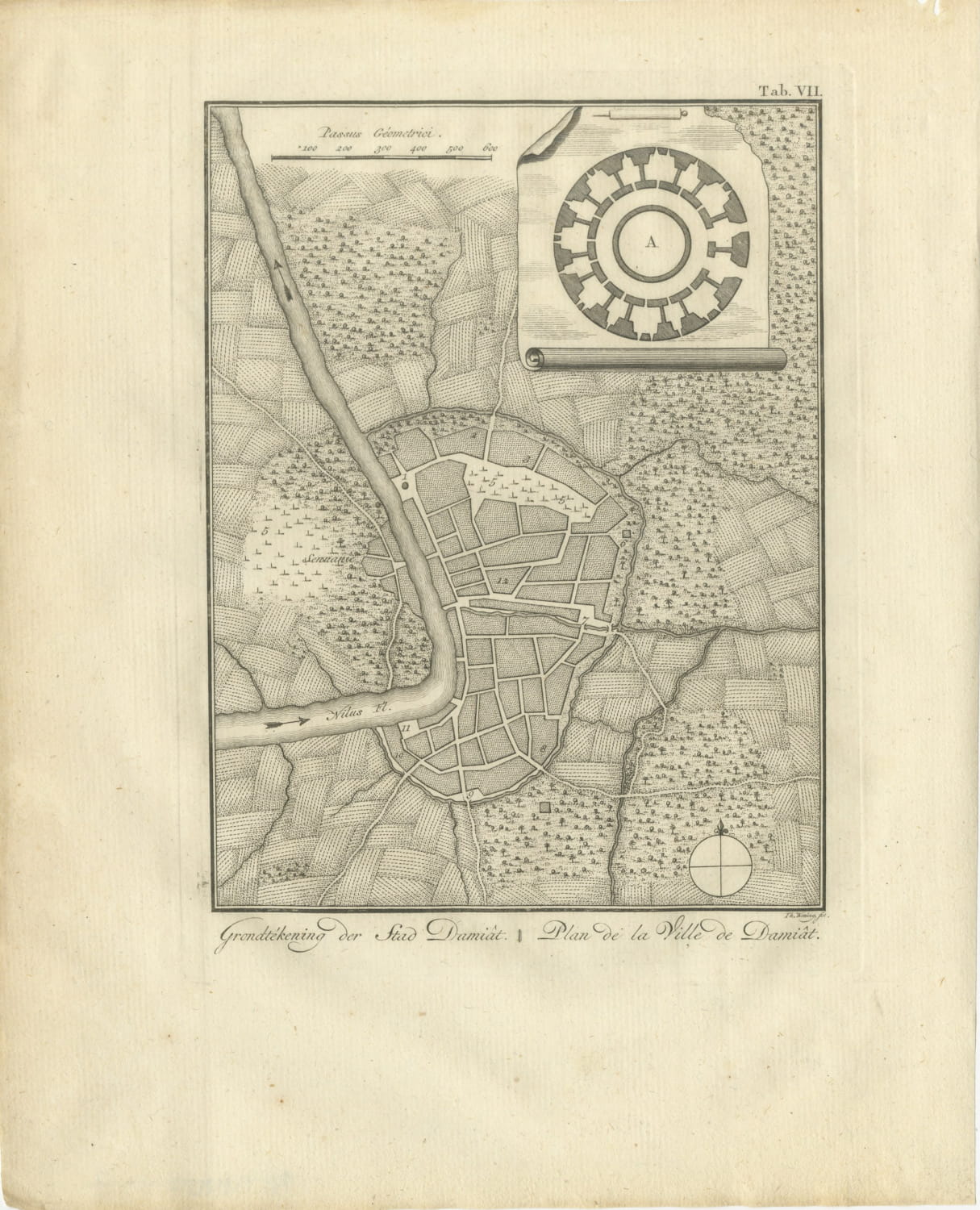 Antique Plan of the City of Damietta on the Nile, Niebuhr, 1776