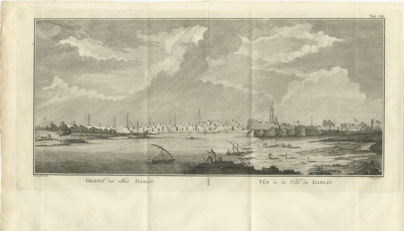Antique View of the City of Damietta, Niebuhr Copper Engraving, 1776