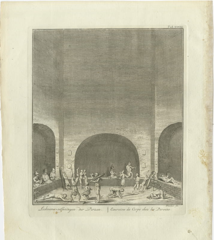 Bodily Exercises of the Persians, Antique Niebuhr Print, 1780