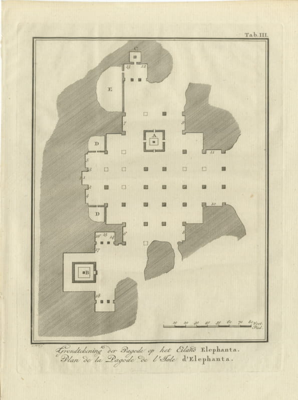 Antique Plan of the Elephanta Cave Temple near Bombay, 1780