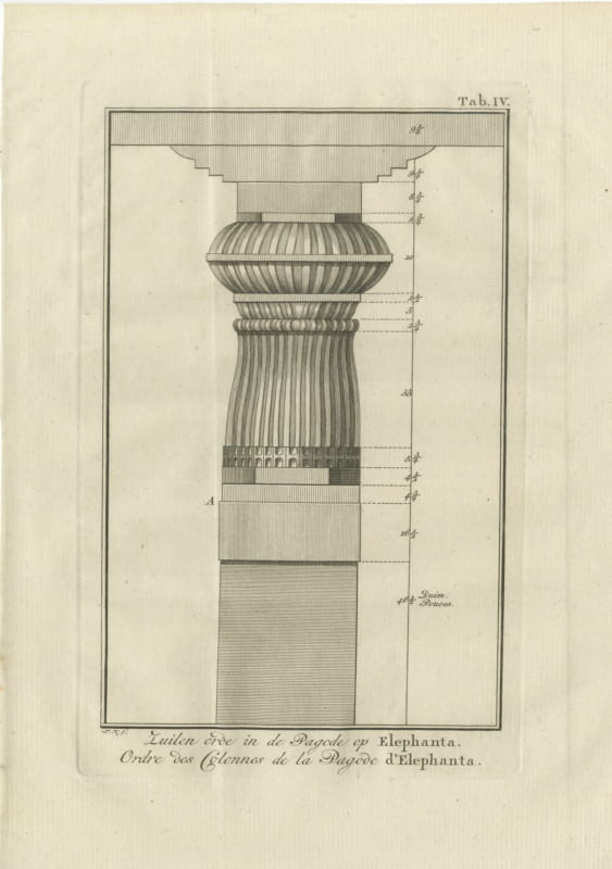 The Column Order of the Elephanta Temple, Antique Print, 1780