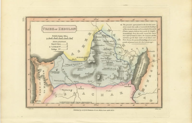 Decorative Antique Map of the Tribe of Zebulun, Wyld, 1823