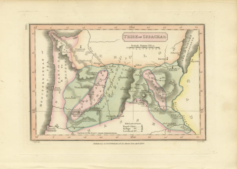 Antique Hand-Colored Map of the Tribe of Issachar, Wyld, 1823