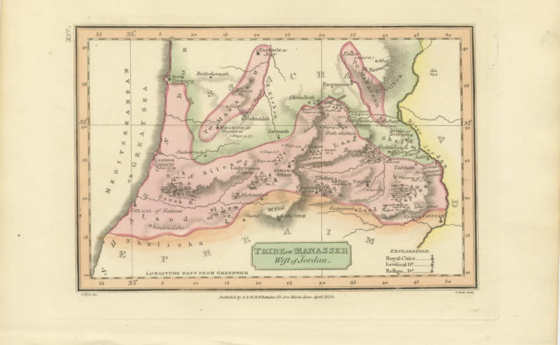 Tribe of Manasseh West of Jordan, Antique Wyld Map, 1823