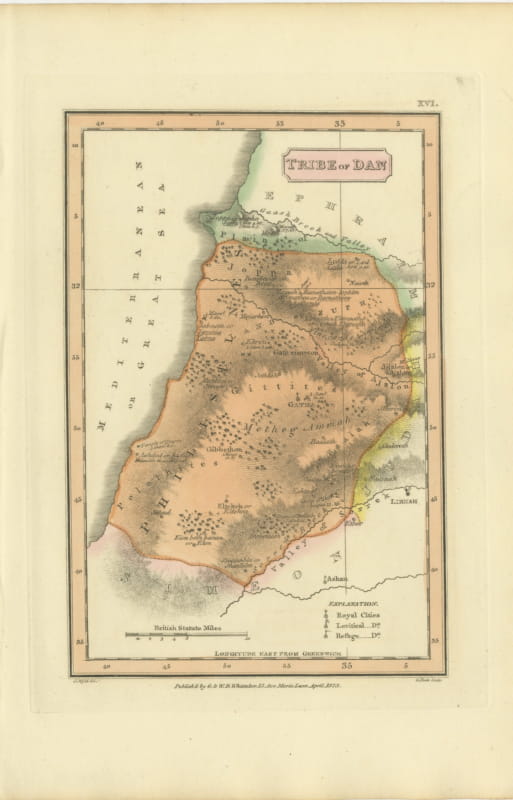 Hand-Colored Antique Map of the Tribe of Dan, James Wyld, 1823