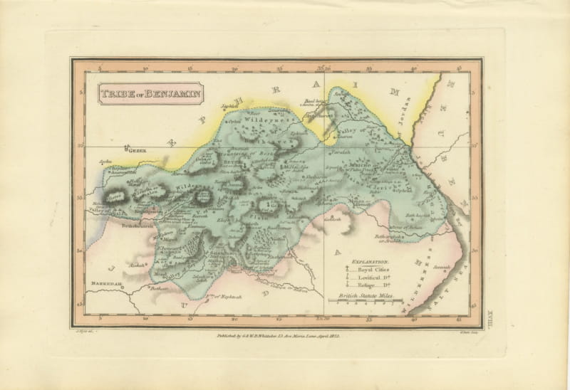 Tribe of Benjamin with Jericho and Bethel, Antique Wyld Map, 1823