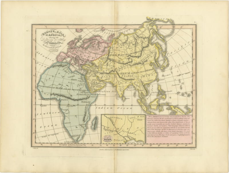 Europe, Asia and Africa After the Flood, Antique Wyld Map, 1823
