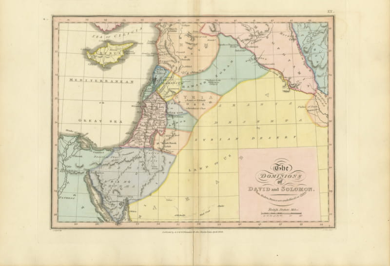 The Dominions of David and Solomon, Antique Hand-Colored Map, 1823