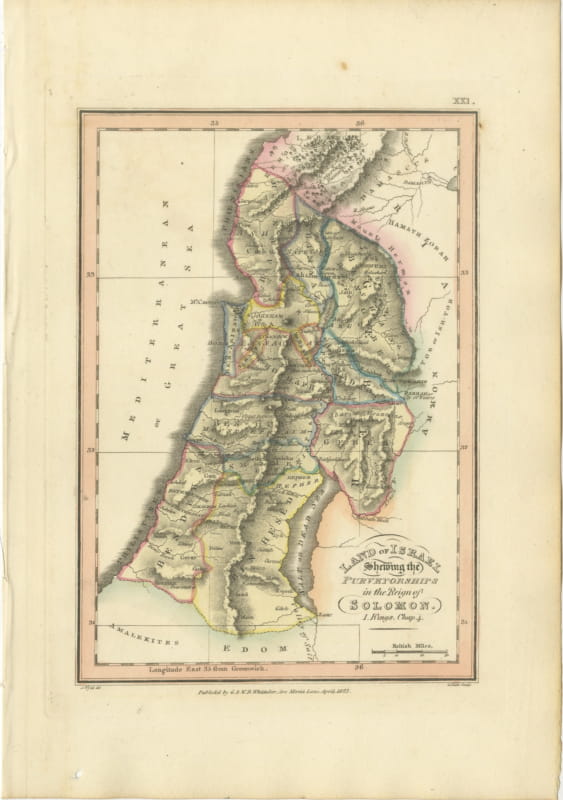 Antique Map of Solomon's Purveyorships in Israel, Wyld, 1823