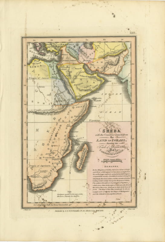 Sheba and the Voyage to Tarshish and Ophir, Antique Map, 1823