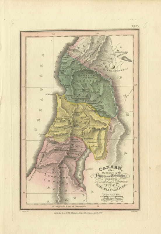 Judea, Samaria and Galilee After the Captivity, Antique Map, 1823