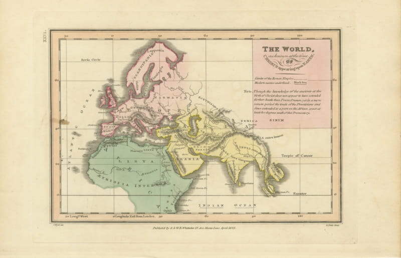 The World at the Time of Christ, Antique Hand-Colored Map, 1823