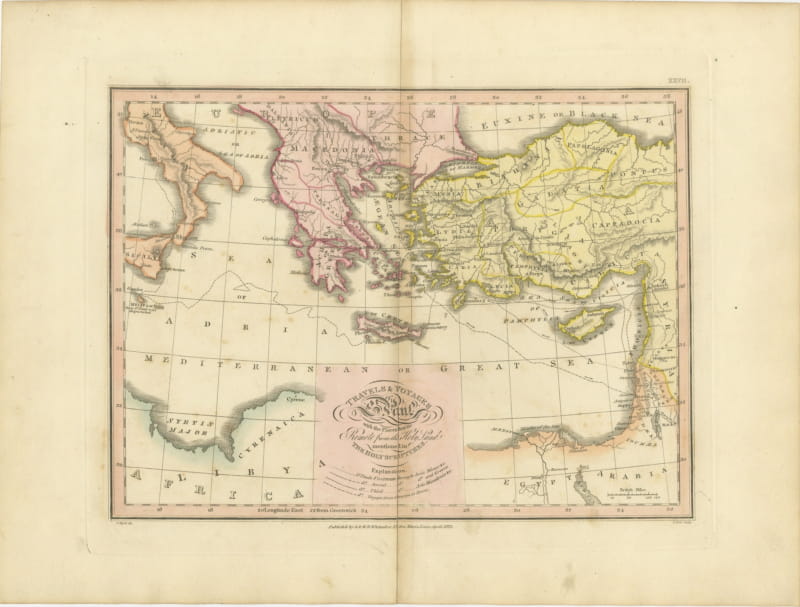 The Travels and Voyages of Saint Paul, Antique Wyld Map, 1823