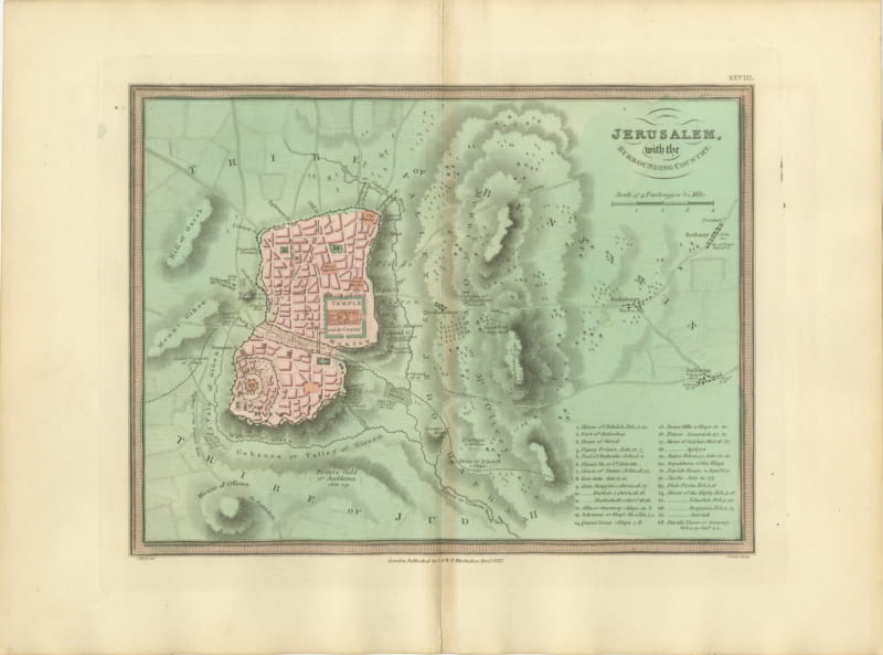Antique Map of Jerusalem and the Surrounding Country, Wyld, 1823