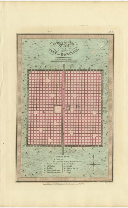Antique Plan of the City of Babylon, Hand-Colored, Wyld, 1823