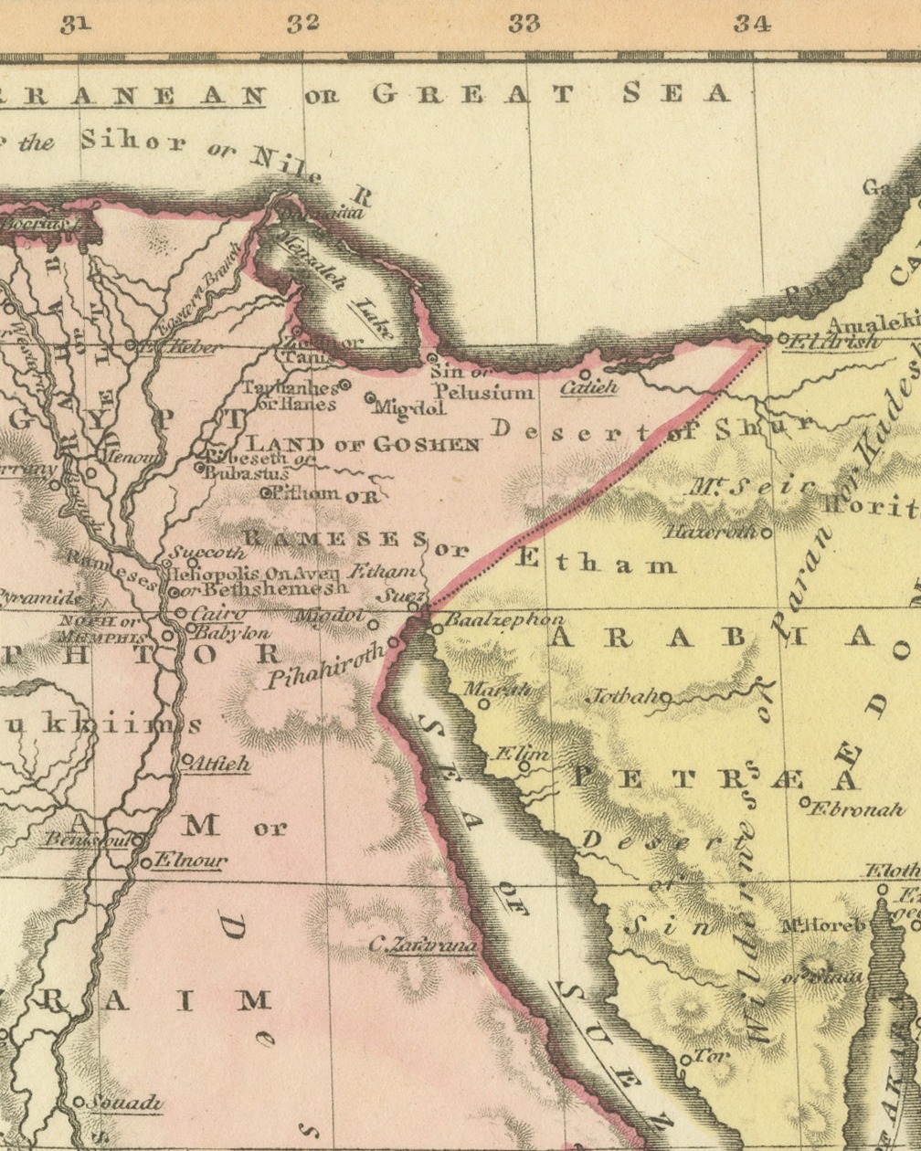 Antique Map of Egypt and the Nile in the Holy Scriptures, Wyld, 1823