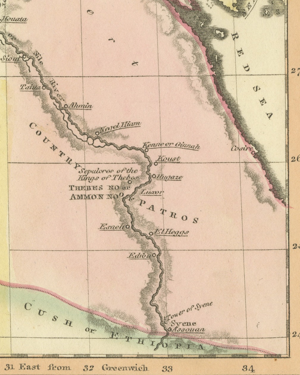 Antique Map of Egypt and the Nile in the Holy Scriptures, Wyld, 1823